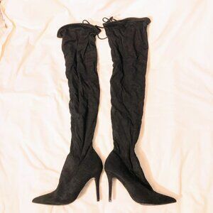 Womens Aldo Size 8.5 over the knee tight black suede high heel boots